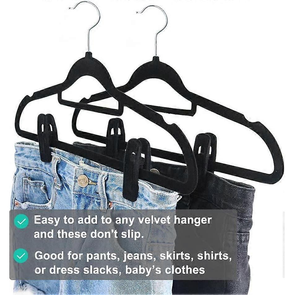 Black Velvet Hangers Clips, Non-Slip Velvet Clips for Skirt Hanger Pants Hanger Suit Velvet Hangers, Strong Hangers Clip Fit for Thin Velvet Hangers(B