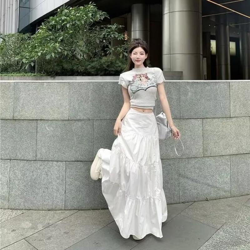 New Summer Women's Long Skirt, Elegant A-shaped Pleated Layered Long Skirt