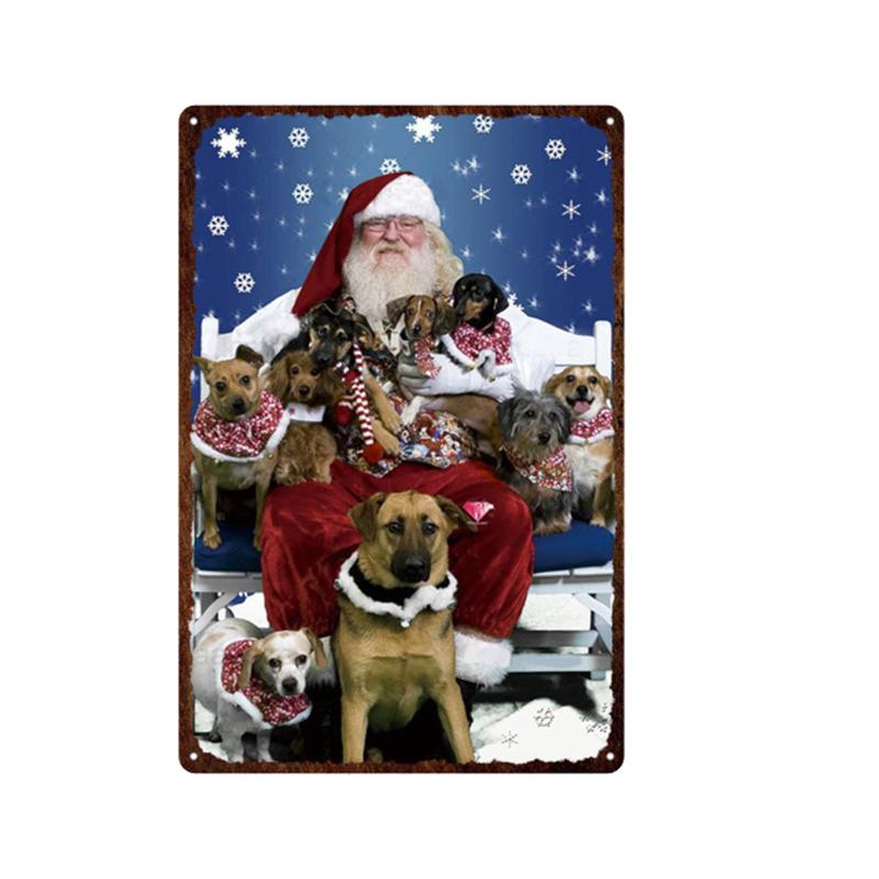 Christmas Santa Claus Pet Dog & Cat Tin Sign Wall Art Painting Vintage Decor Poster Metal Signs Bar Cafe Pet Store Home Decor