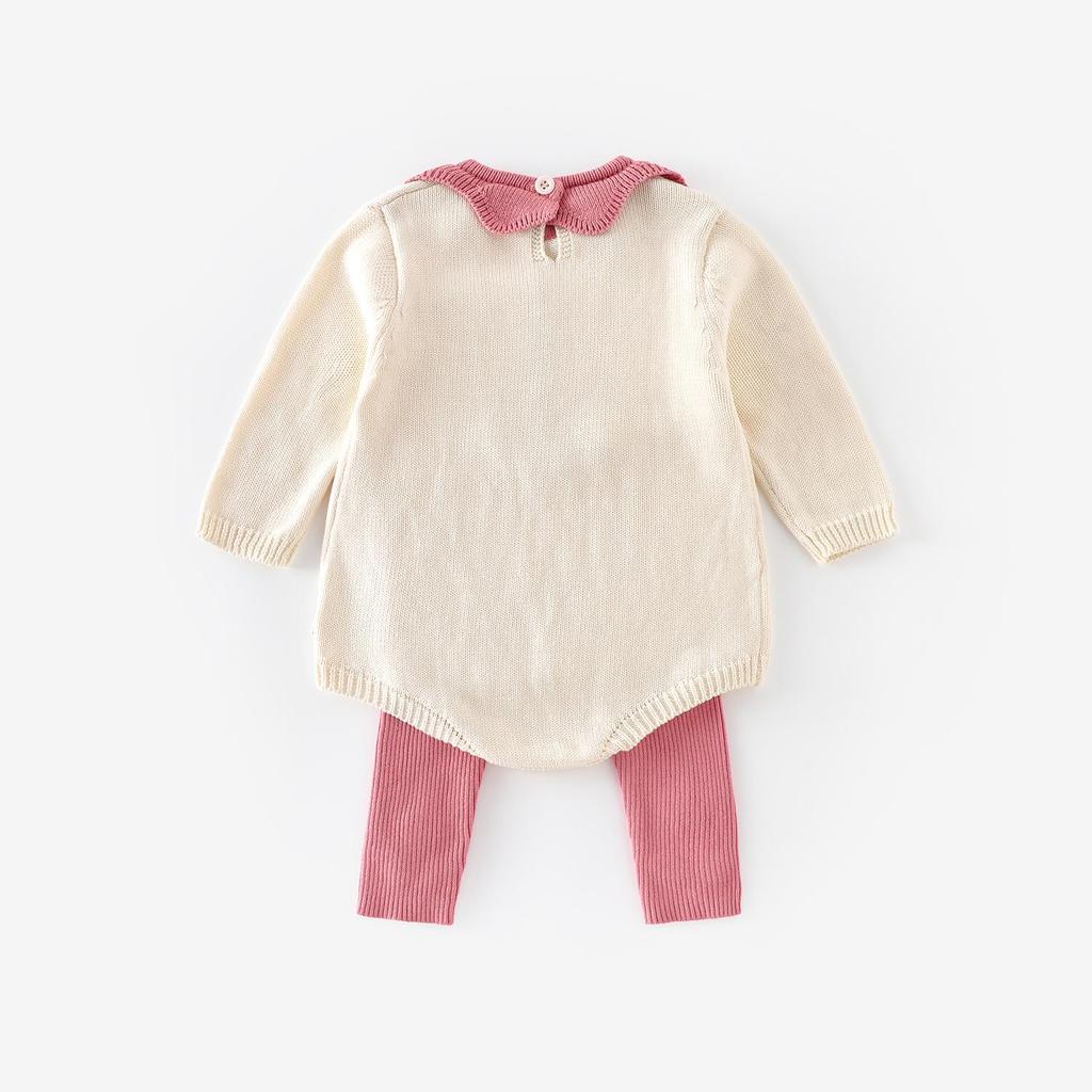 Herbst 2025 Baby Strampler mit floralem Kragen & bestickte Leggings Set