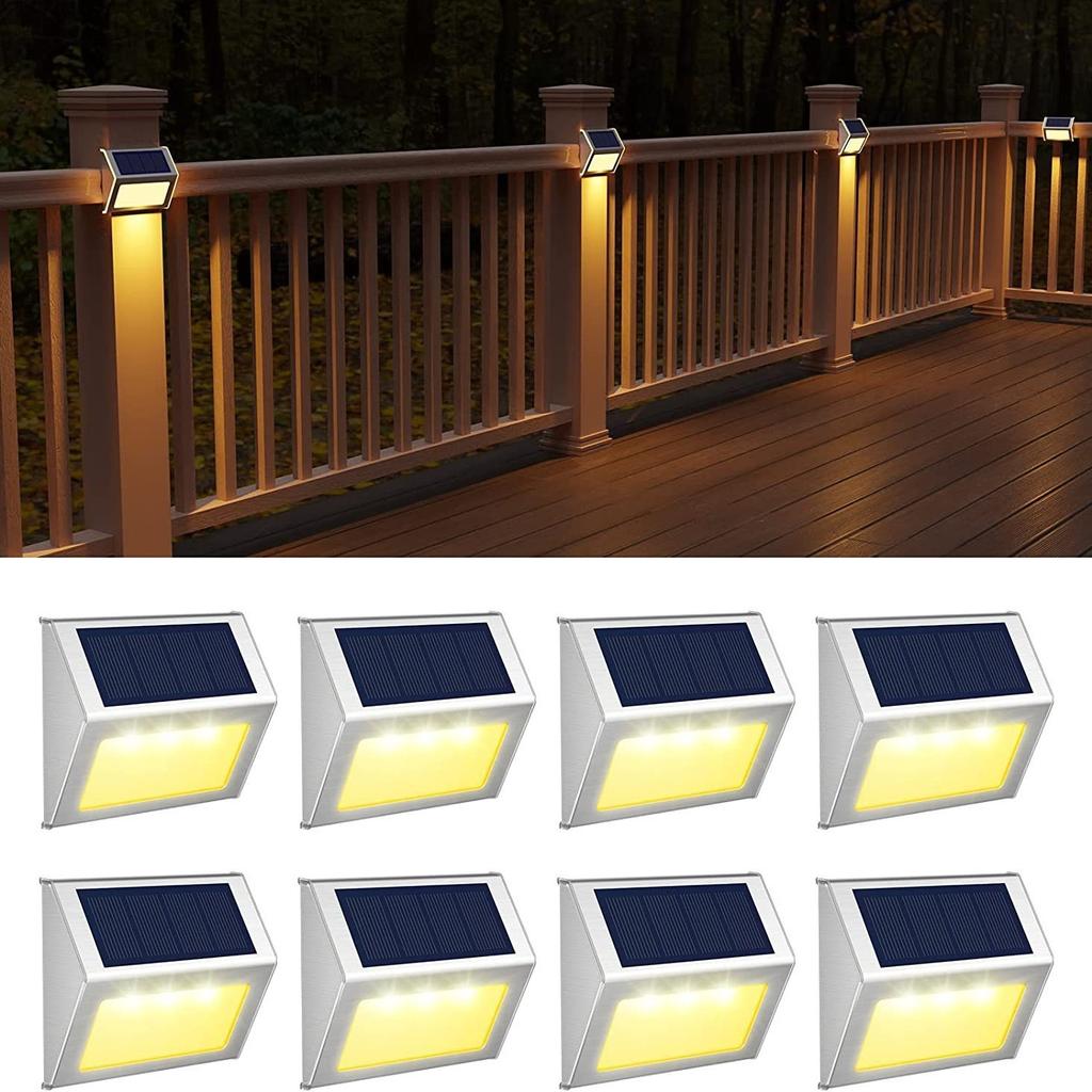 10PCS Solar Step Lights Solar Fence Lights Outdoor 3LED Stainless Steel Wall Lamps Deck Lights For Stair Fence Step Walkway Pati