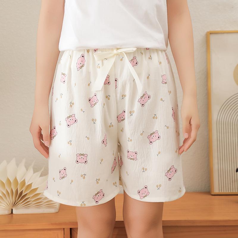 Home pants cartoon beach pants pajama pants cloud cotton shorts loose and thin casual summer can be worn outside the new high waist