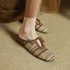 Fashion 2025 Outside NEW Summer Women Mules Women Slippers Concise Cover Toe Slingback Round Toe Low Heel Weave Modern Sandals