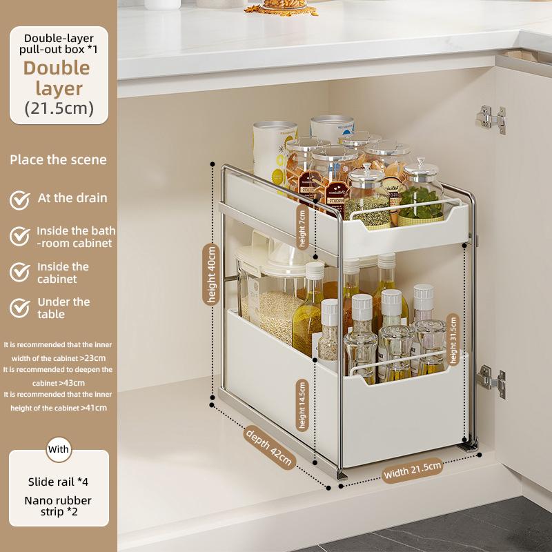 Under Sink 2 Layer Storage Racks Sliding Seasoning Bottle Holder Shelves Kitchen Pull-Out Type Dish Countertop Cabinet Organizer