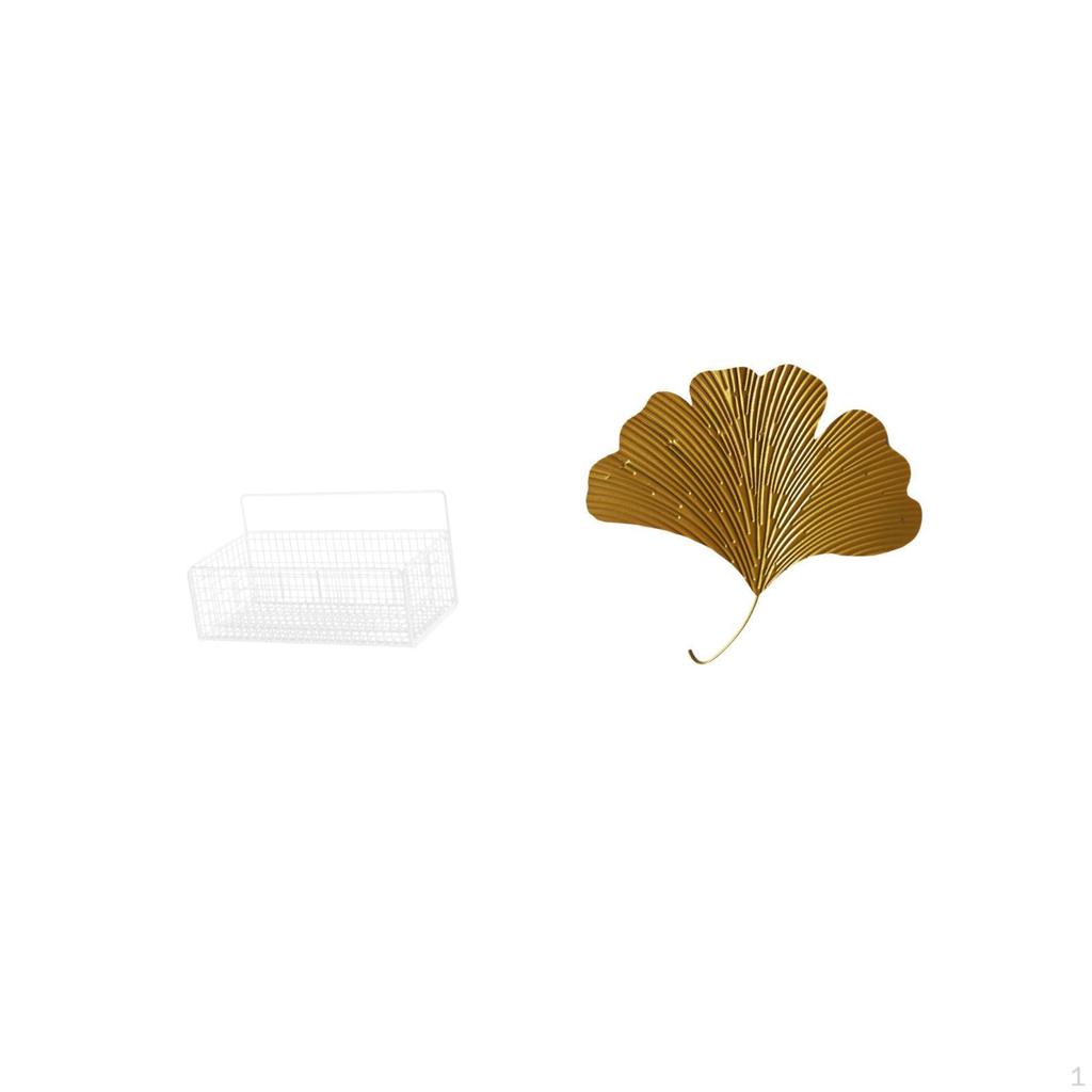 Floating Metal Wire Basket Shelves And Wrought Iron Ginkgo Leaves Wall Mounted Organizer Abstract