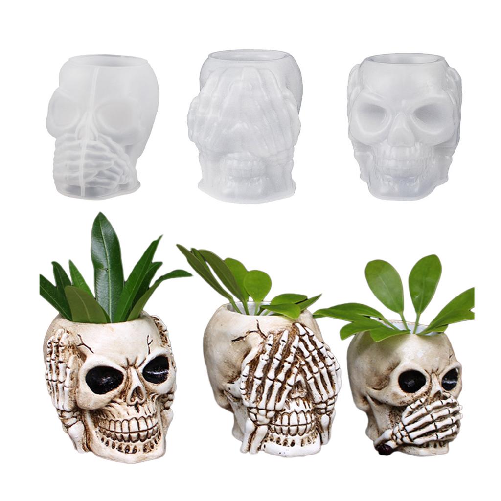 Concrete Flowerpot Mold Skull Shape Pen Holder Mold Cement Container Silicone Mold Succulent Planter Concrete Vase Mold