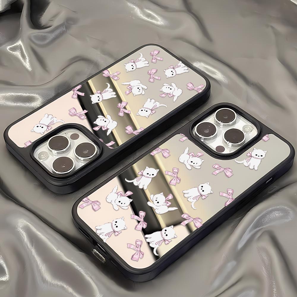 Mirror Phone Case for iPhone 15 11 13 14 for 15 16 Pro Max 12 13 16 Pro Cloud Flower and Animal Cute Style Phone Case