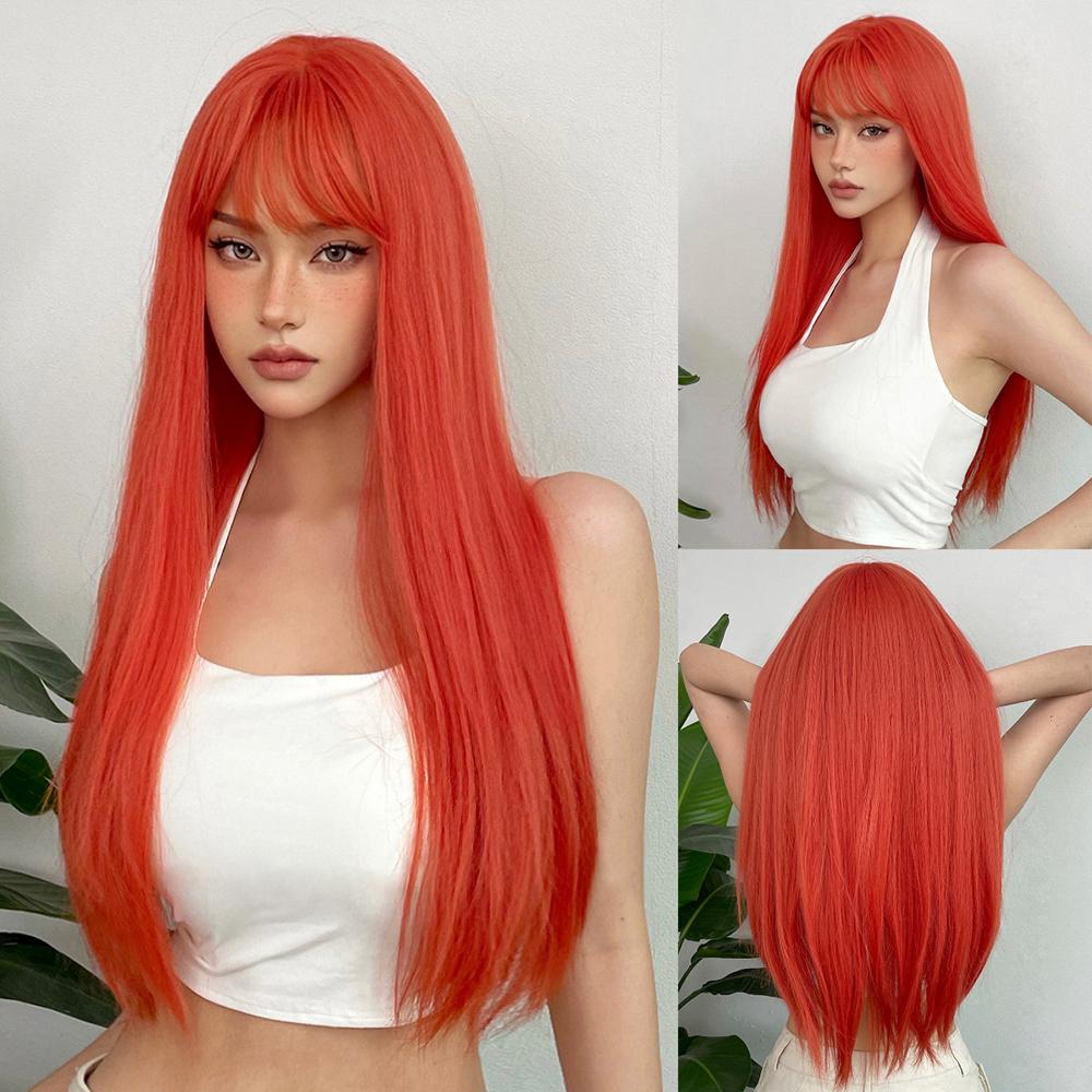 

Красные длинные прямые синтетические натуральные парики с челкой винно-красный парик для черных женщин косплей вечеринка Лолита использование термостойкого волокна