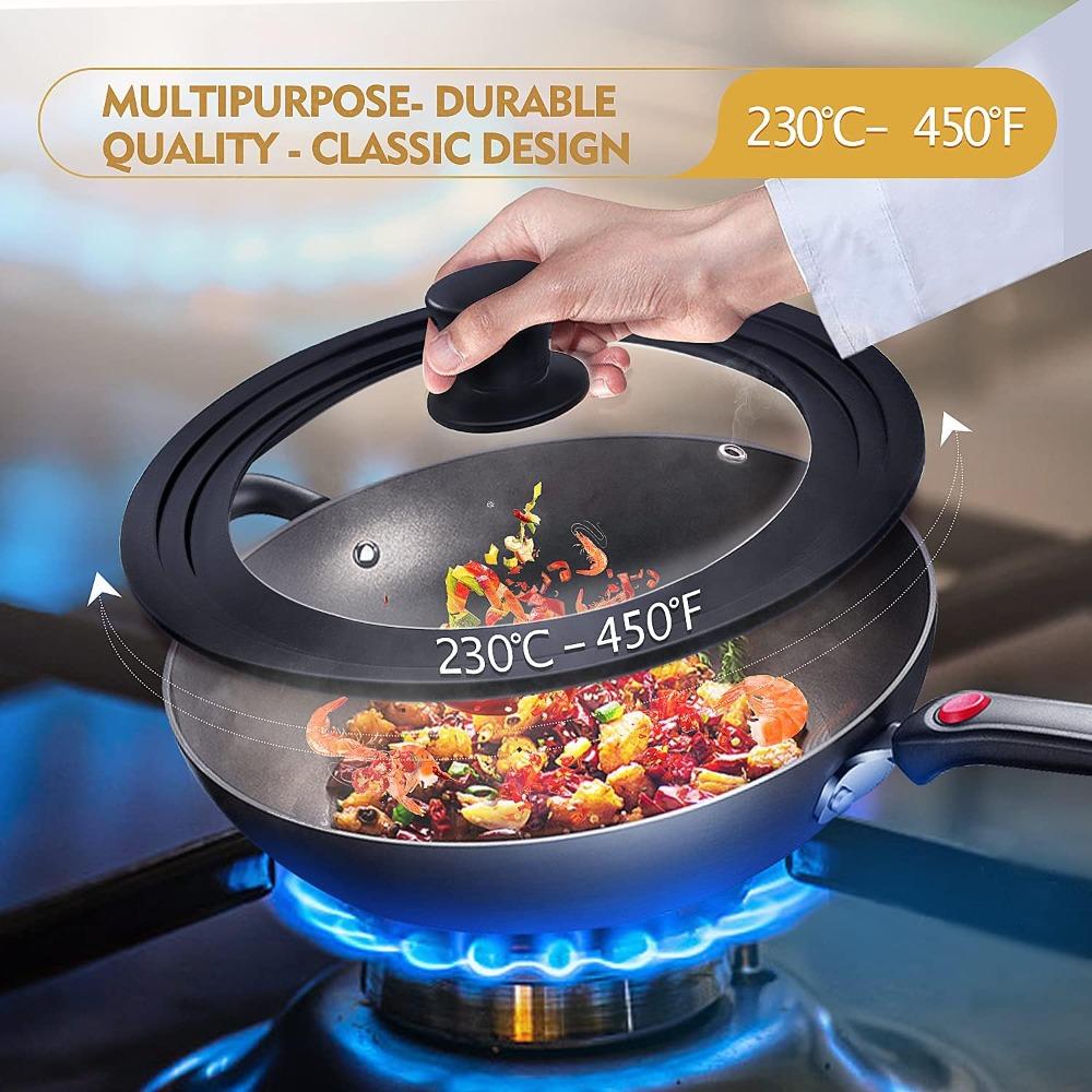 16-22-28-32cm Universal Lid for Pots Pans and Skillets Pot Lid with Heat Resistant Silicone Rim and Tempered Glass