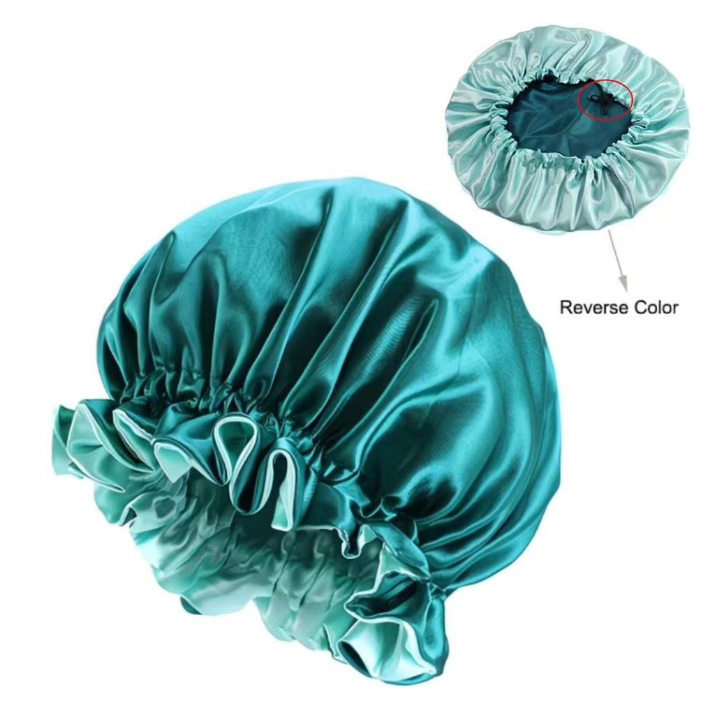New Solid Color Satin Silk Bonnet for Women, Premium Elastic Band Sleep Cap, Large Double-Layer Satin Lace Sleep Bonnet