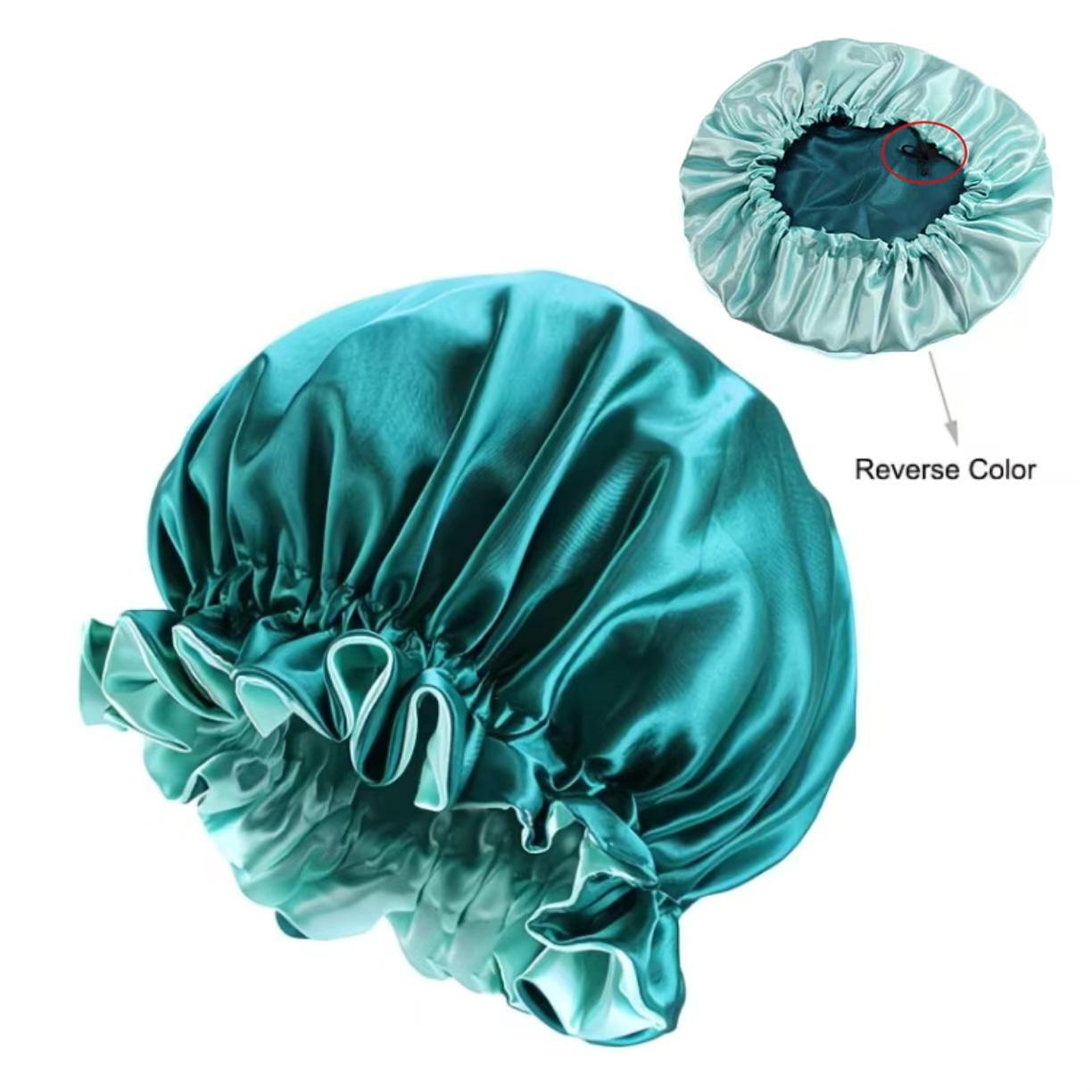 

New Solid Color Satin Silk Bonnet for Women, Premium Elastic Band Sleep Cap, Large Double-Layer Satin Lace Sleep Bonnet зелёный