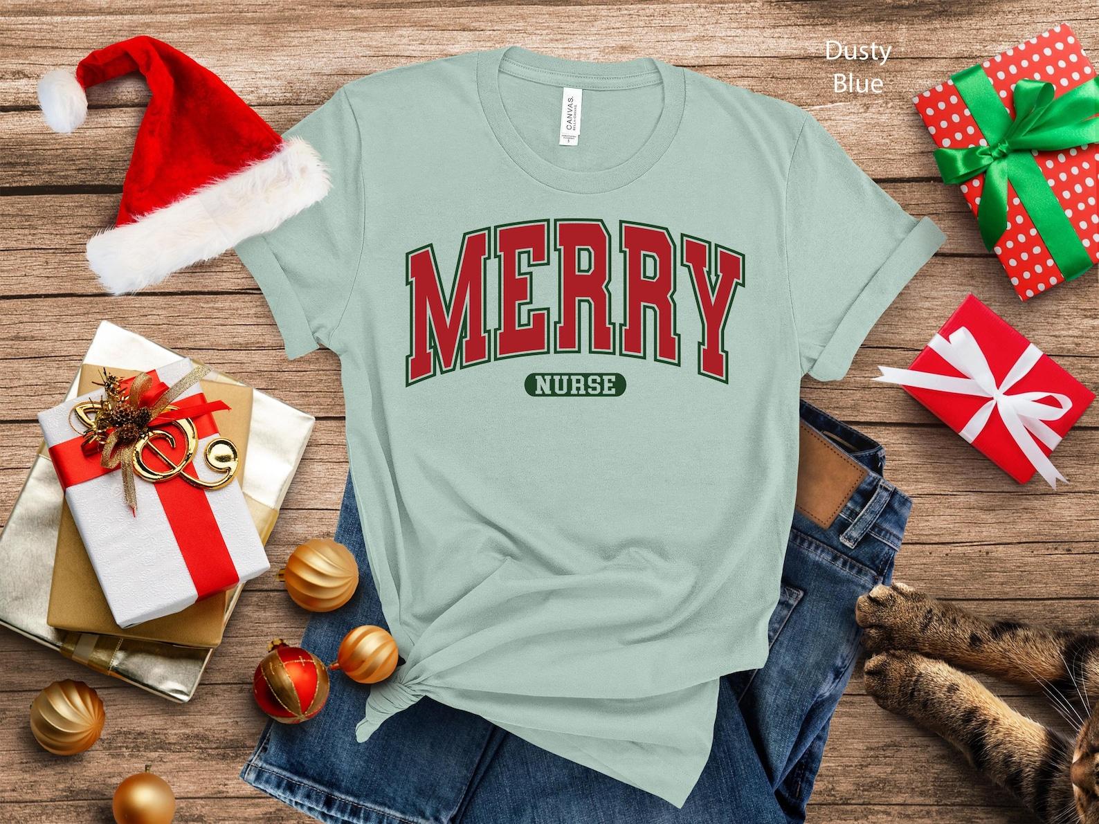 Merry Nurse Collegiate T-Shirt | Christmas Holiday RN Tee 3XL