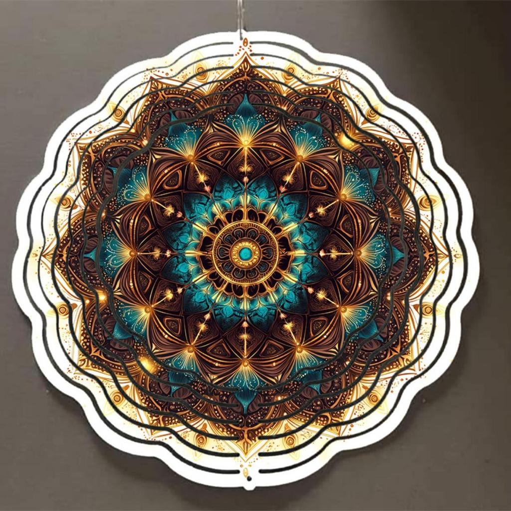 3D Metal Wind Chime Spinner with Mandala Flower Pattern Vibrant Garden Art for Outdoor Decor All Season Hanging Decoration Detailed Craftsmanship