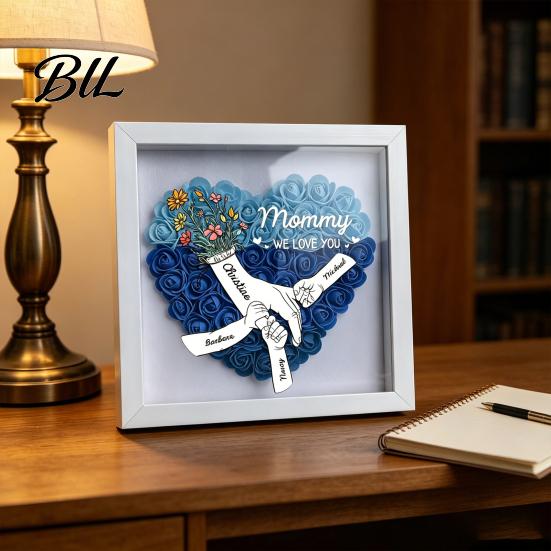 Shatterproof Acrylic Frame Personalized Mommy I Love You Flower Shadow Box Custom Names Holding Hands Gifts for Mom Grandma from Daughter or