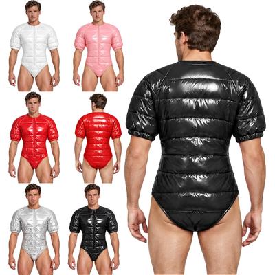 Mens Water Resistant Padded Short Sleeve Bodysuit Zipper Front Round Neck Leotard for Outdoor Sports Daily Casual Wear Travel
