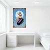 Sexy Retro-Futuristic Woman with Blue Pink Hair Tin Sign, Metallic Silver Dress & Red Heels, Rusty Metal Wall Decor for Bar Pub