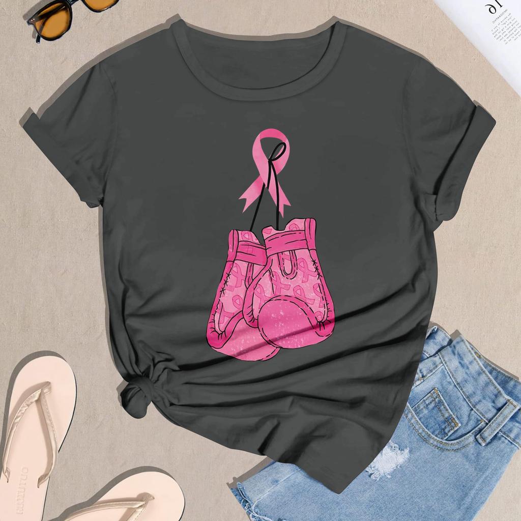 Women's Casual Halloween Breast Print T-Shirt Round Neck Pullover Short Sleeve Top