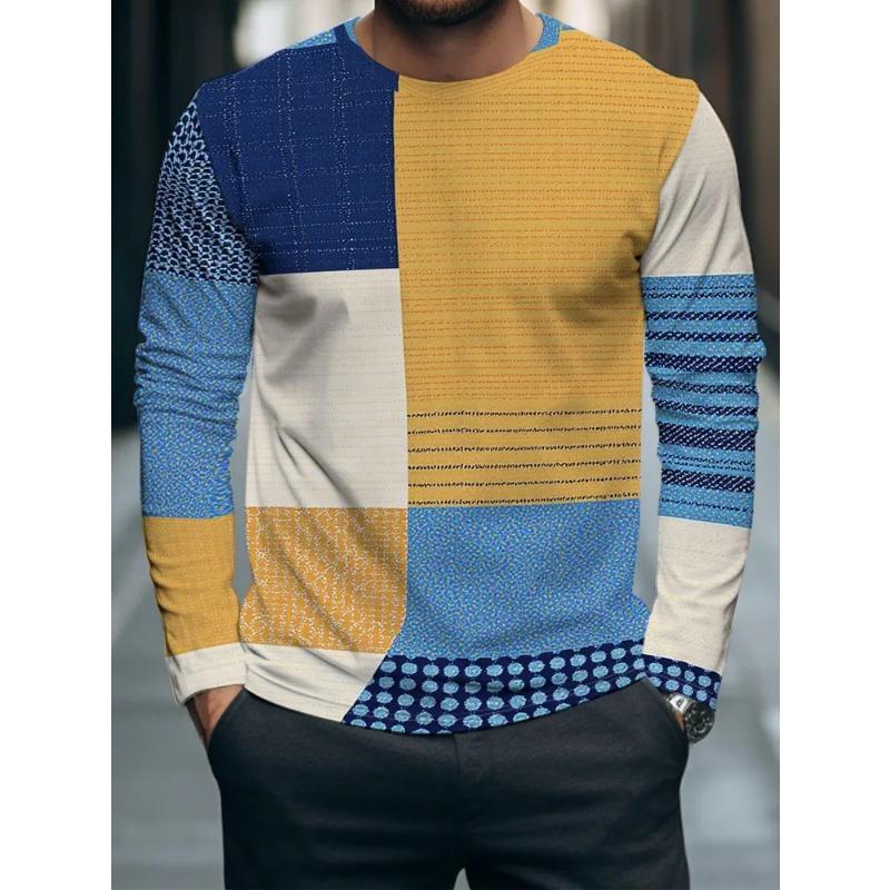 Autumn and Winter Men's 3D Animal Geometric Printing Crew Neck Long Sleeve T-Shirt