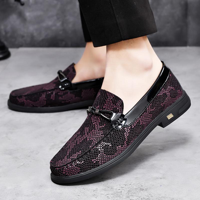 Fashion High Quality Men's Classic Black Comfortable Business Banquet Le Fu Shoes Fashion Brand Men's Snake Skin New Wedding Groom Shoes