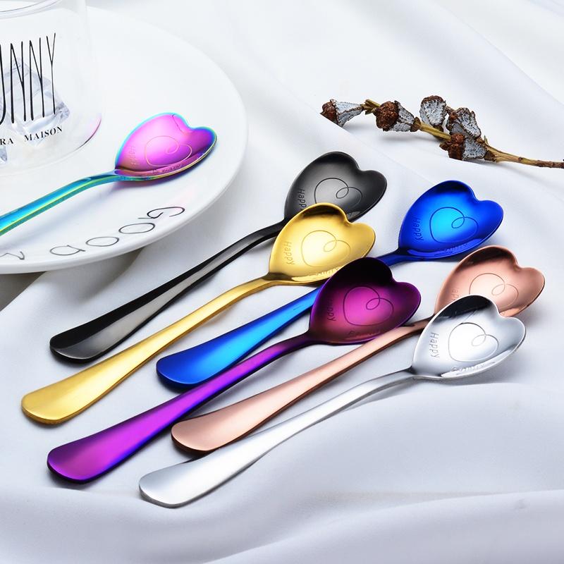 1PCS Heart Shaped Couple Spoon Creative Stainless Steel Coffee Tea Dessert Stirring Spoon LS