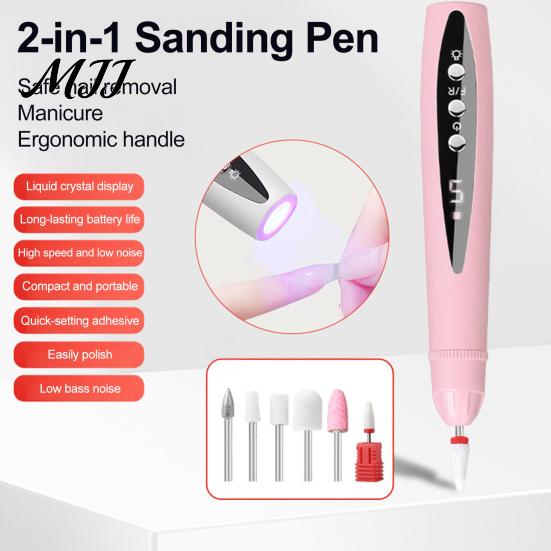 Adjustable Speed Nail Drill 2-In-1 Electric with 5 Bits, 5-Speed Cordless Manicure File Compact Care Tool UV LED Lamp, USB Rechargeable for