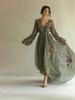 Women's Digital Printed Long Sleeve V-Neck Maxi Dress