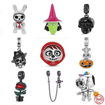 Moda 925 srebrny urok szkielet koralik Halloween wielkanocny wisiorek łańcuszek bezpieczeństwa Fit oryginalna modna bransoletka DIY kobiety zwisają prezent