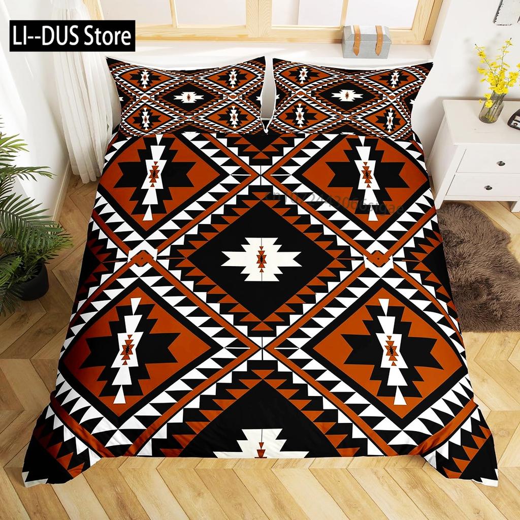 Aztec Duvet Cover Set, Geometrical Indigenous Art, Decorative 3 Piece Bedding Set with 2 Pillow Shams, Twin Full Queen King Size