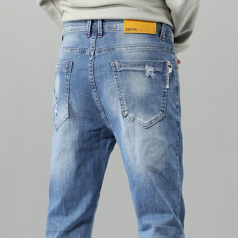 

Мужские джинсы Мужские голубые зауженные эластичные джинсы Облегающие мужские джинсы