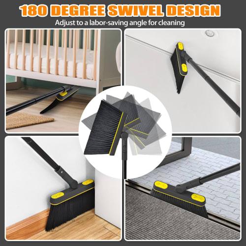 JEHONN Long Handle Dustpan and Brush Set, 138cm Tall, with Rotating Broom, Upright Folding Dustpan, and Comb Teeth for Home Kitchen, Lobby, and Indoor