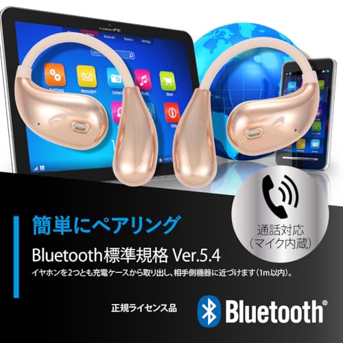 OHM AudioComm Bluetooth Wireless Earphones, Air Conduction, Ear-Hook Style, No Ear Blocking, Built-in Microphone, Beige | OHM Electric HP-W610N-U 03-3