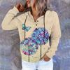 Dámská ležérní móda svetr s dlouhým rukávem a kapucí s květinovým potiskem