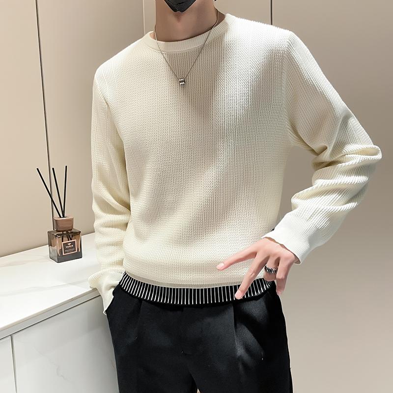 

Поддельный двухсекционный жаккардовый мужской свитер с круглым вырезом, новый зимний свитер, модный мужской свитер на осень и зиму 3XL абрикосовый