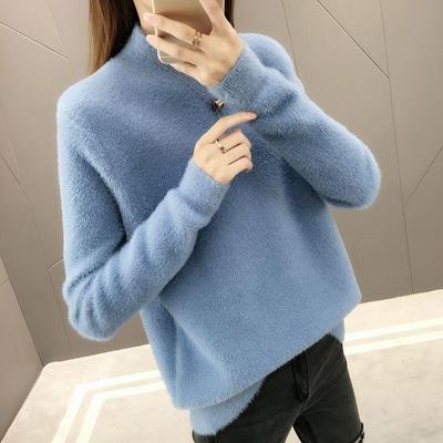 Autumn and Winter New Mink Fleece Turtleneck Women's Loose Inner with Thickened Fashion Pullover Bottoming Knitted Sweater