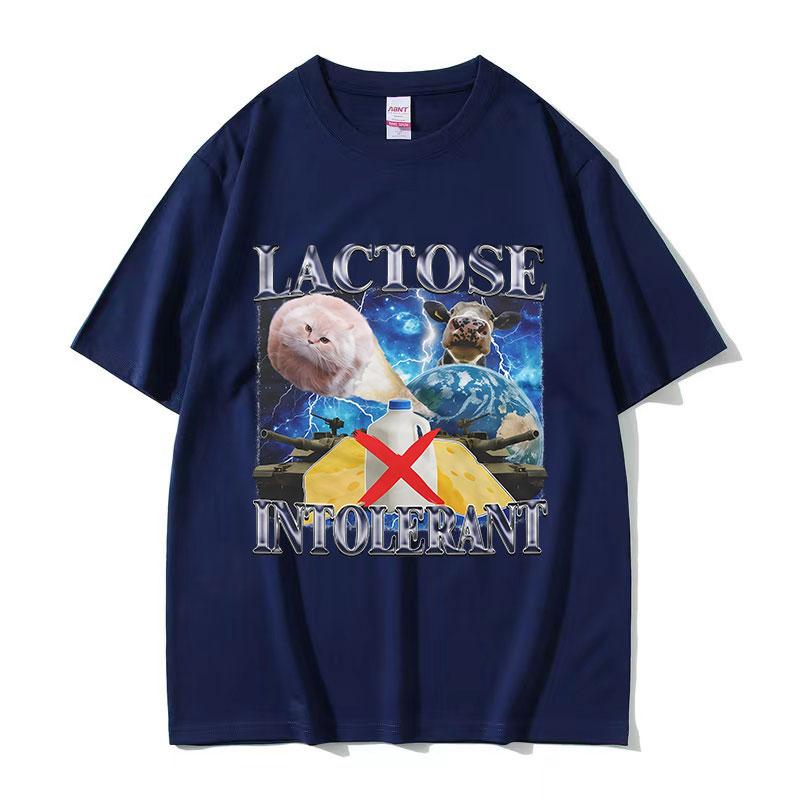 Lactose Intolerant Funny Cat Meme Graphic Tee Shirt Unisexs Vintage Fashion Cotton Clothing Short Sleeve TShirts Streetwear