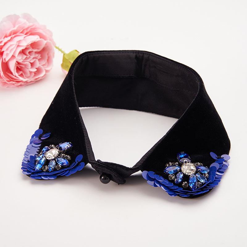 Retro Rhinestone False Collar Neckline Women Lapel Fake Collar Woman Embroidery Removable Detachable Tie Clothing Accessories