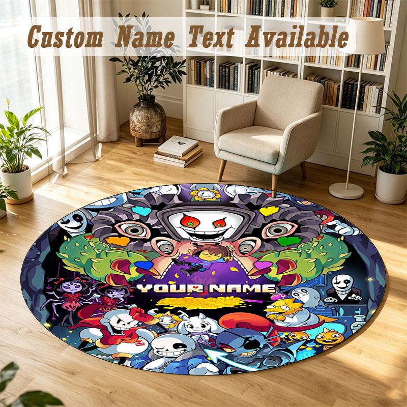 Undertale Personalized Round Rug Support Custom Name, Soft Home Decor Mat