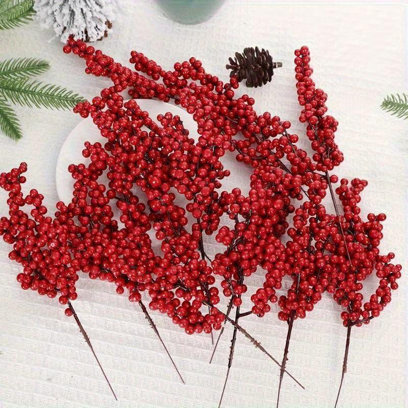 24PCS Festive red artificial fruit branches for Christmas tree decoration, DIY crafts, weddings and home decoration