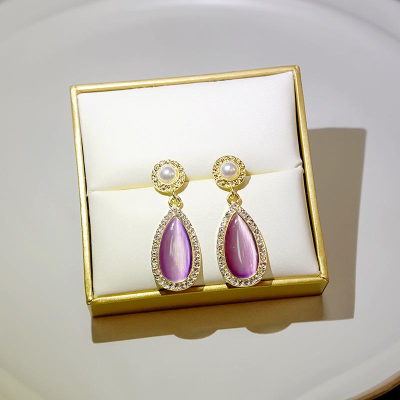 French Colored Gemstone Earrings, Medieval Light Luxury Temperament Glass Stud Earrings, Wind Earrings.