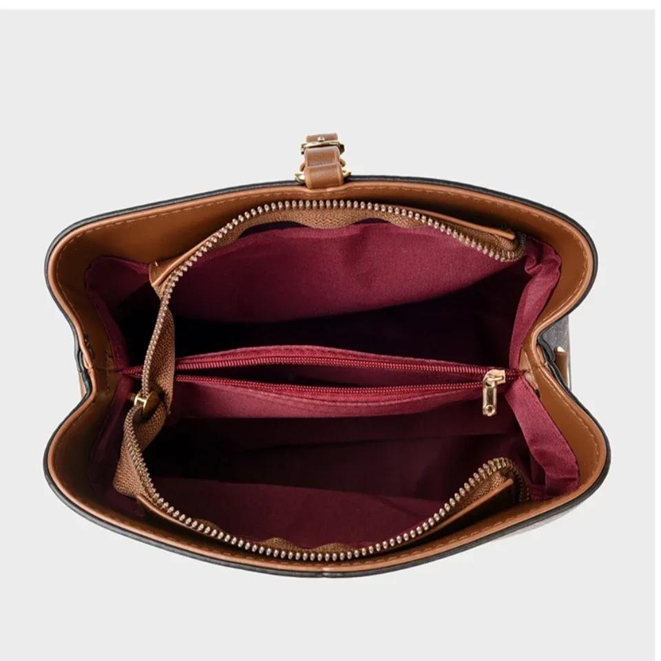 Women's PU Leather Bucket Bags Shoulder Bags for Ladies Large Crossbody Bags Wide Strap Fashion Embroidery High Quality