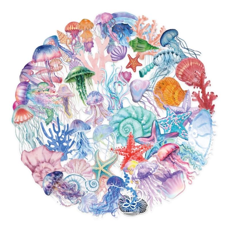 Creative Marine Animal Stickers Set Jellyfish Seashells Strong Labels Cup Laptop Decoration for Electronics 1