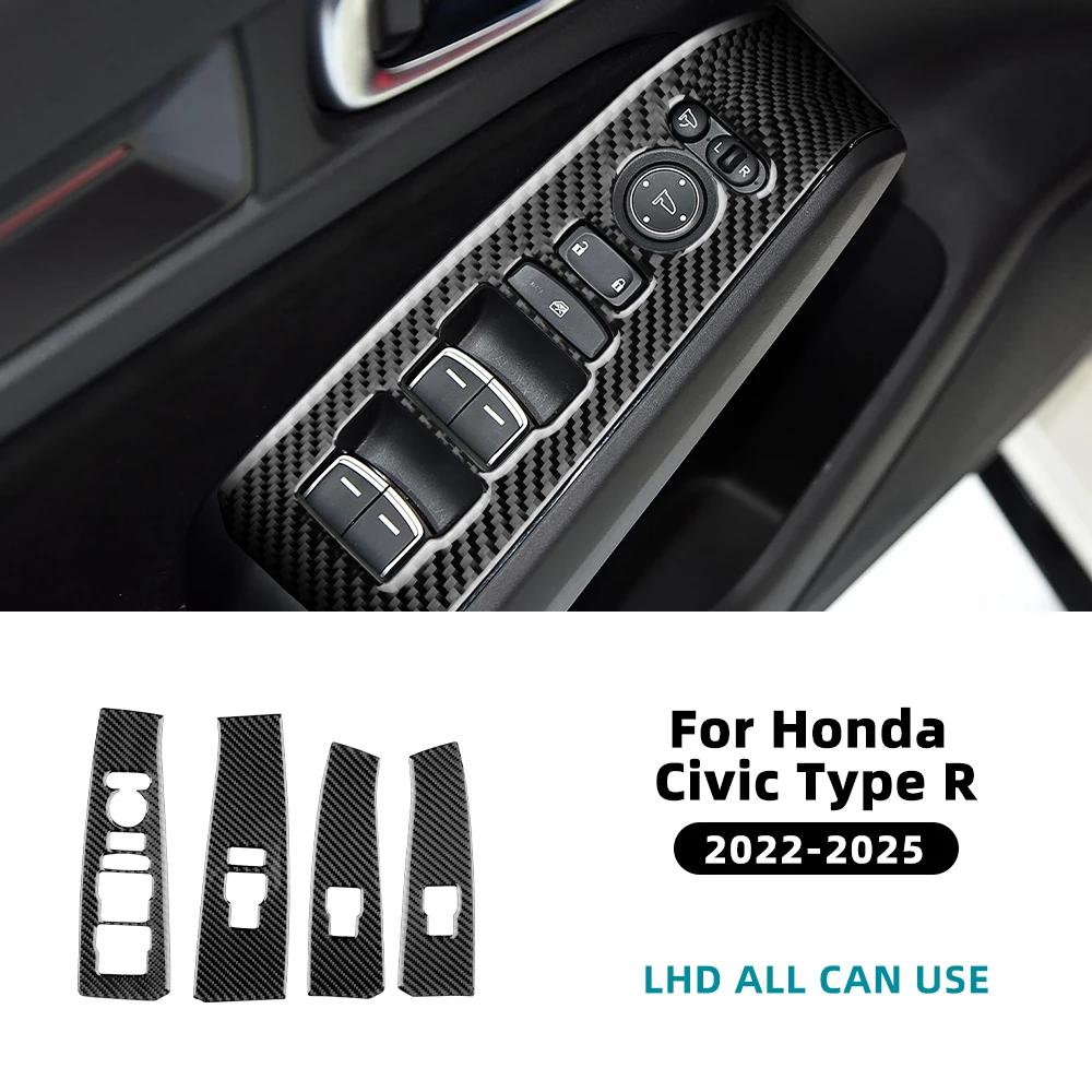 Real Soft Carbon Fiber Car Window Lift Button Panel Trim Sticker For Honda Civic Type R 11th FL5 2022 2023 2024 2025 LHD RHD.