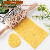 Easter Pattern Rolling Pin Rabbits Carrot Engraved Solid Wood Embossed Cookie Rolling Pin Pastry Dough Flour Roller