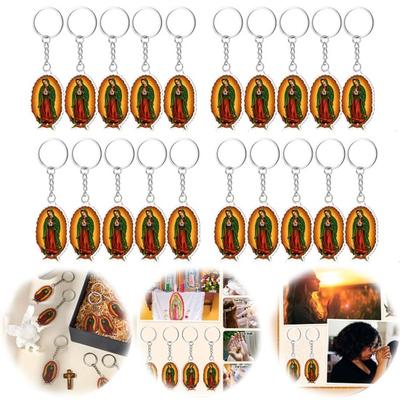 Religious Keychain for Men Women Catholic Virgin Mary Keepsake Christian Acrylic Keyring Small Baptism Favors