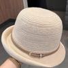 Autumn and winter new knitted basin hat women's elegant top hat upturned along the big head circumference showing the face small belt decorative bucke
