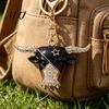 Retro Style Keyring Creative Bull Head Keychain Alloy Animal Pendant with Colored Rhinestone Anti-oxidation Lobster Clasp Stylish