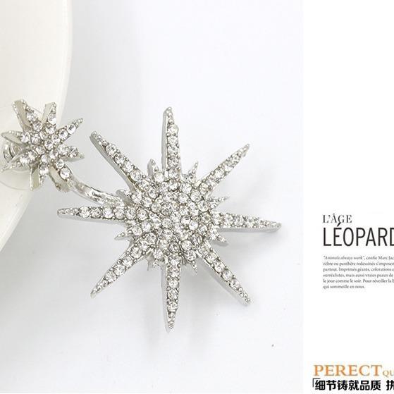 European and American Fashion New Jewelry, Diamond-encrusted Rear-hanging Snowflake Earrings, Guardian Accessories Hexagram Stud Earrings