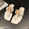 Flat-bottomed metal square buckle toe slippers 2025 summer wear with skirts, beautiful and cool slippers