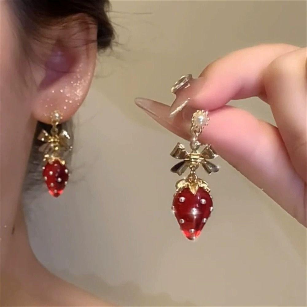 Strawberry Design Sterling Silver Stud Earrings for Women - Sweet & Stylish Holiday Jewelry