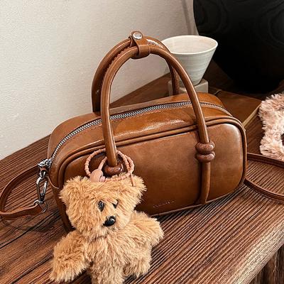 Retro Niche Portable Bowling Bag Women's New Simple and Versatile Solid Color Shoulder Messenger Bag